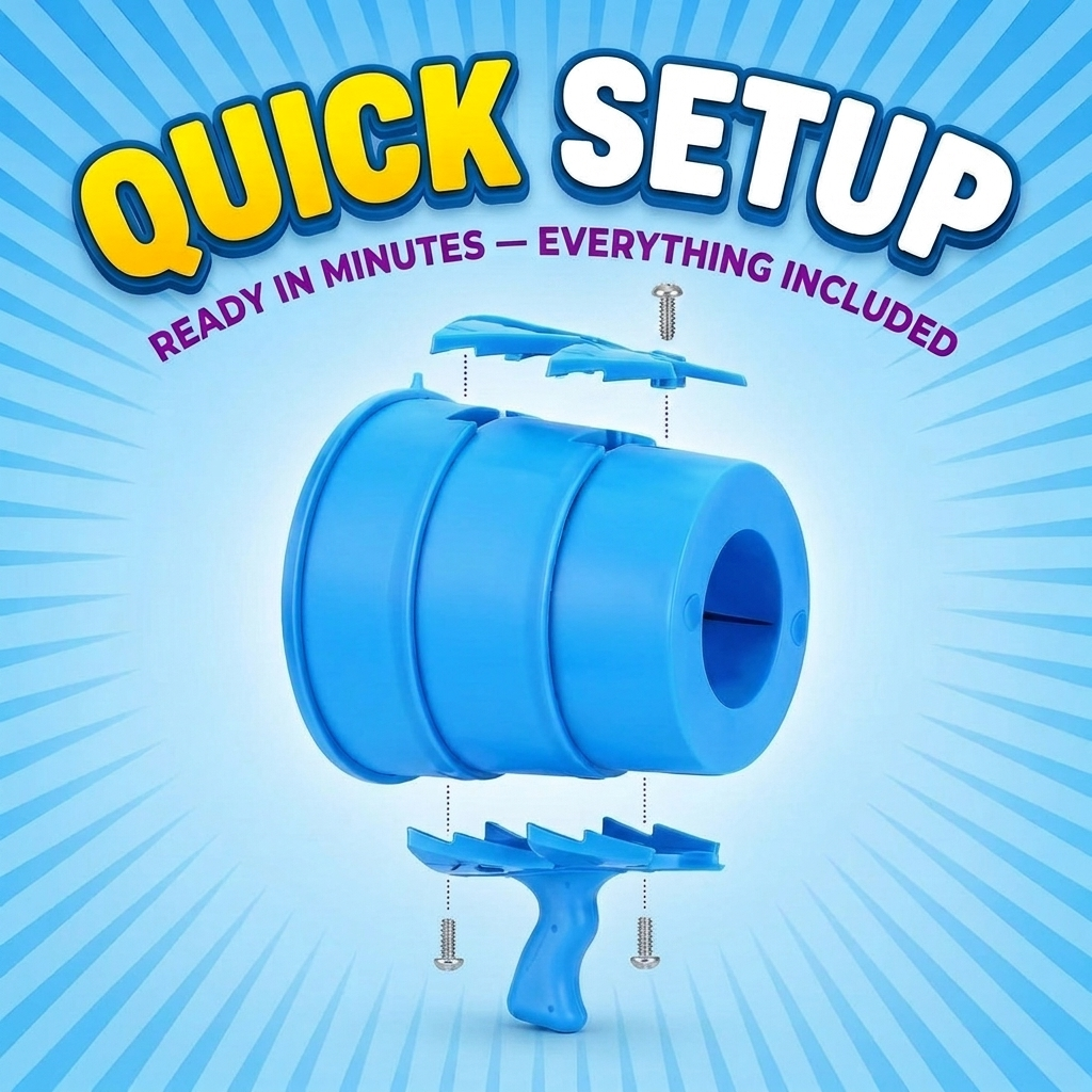 Quick setup — exploded assembly view with screws